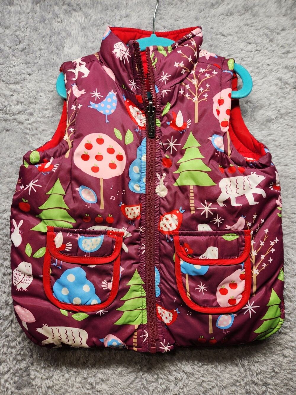 Hatley Girls Purple Reversible Vest Size 4 Forest Animals Outerwear